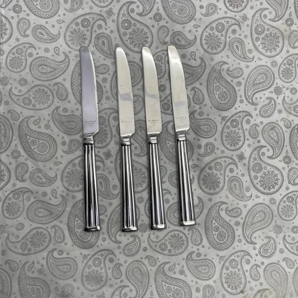 Lenox Federal Platinum Dinner Knives Set of 4 Stainless Steel Ribbed Handle